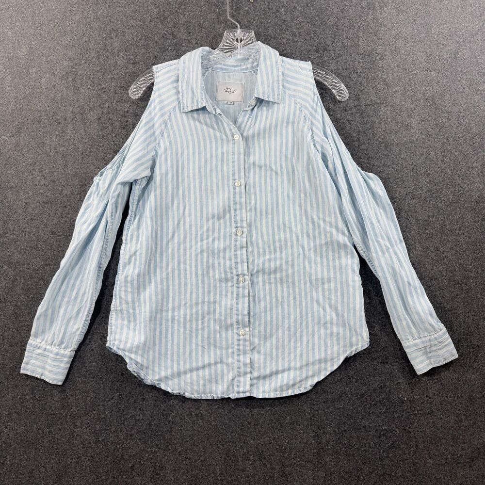Rails Sadie Blouse XS Women's White Blue Newport Stripe Cold Shoulder Collared